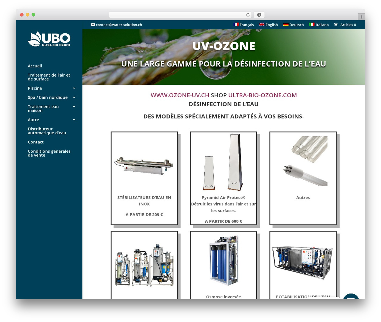 Divi WordPress ecommerce theme - uv-ozone-shop.ch