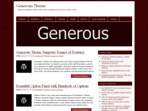 Generous WordPress blog theme by mudthemes