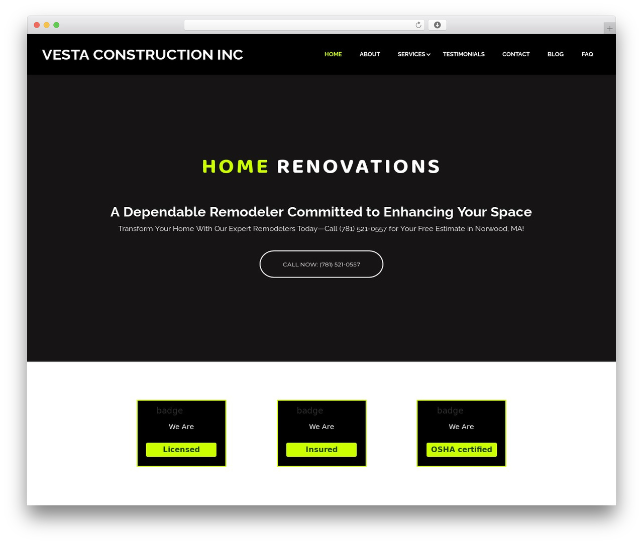 Divi company WordPress theme - vestaconstructionma.com