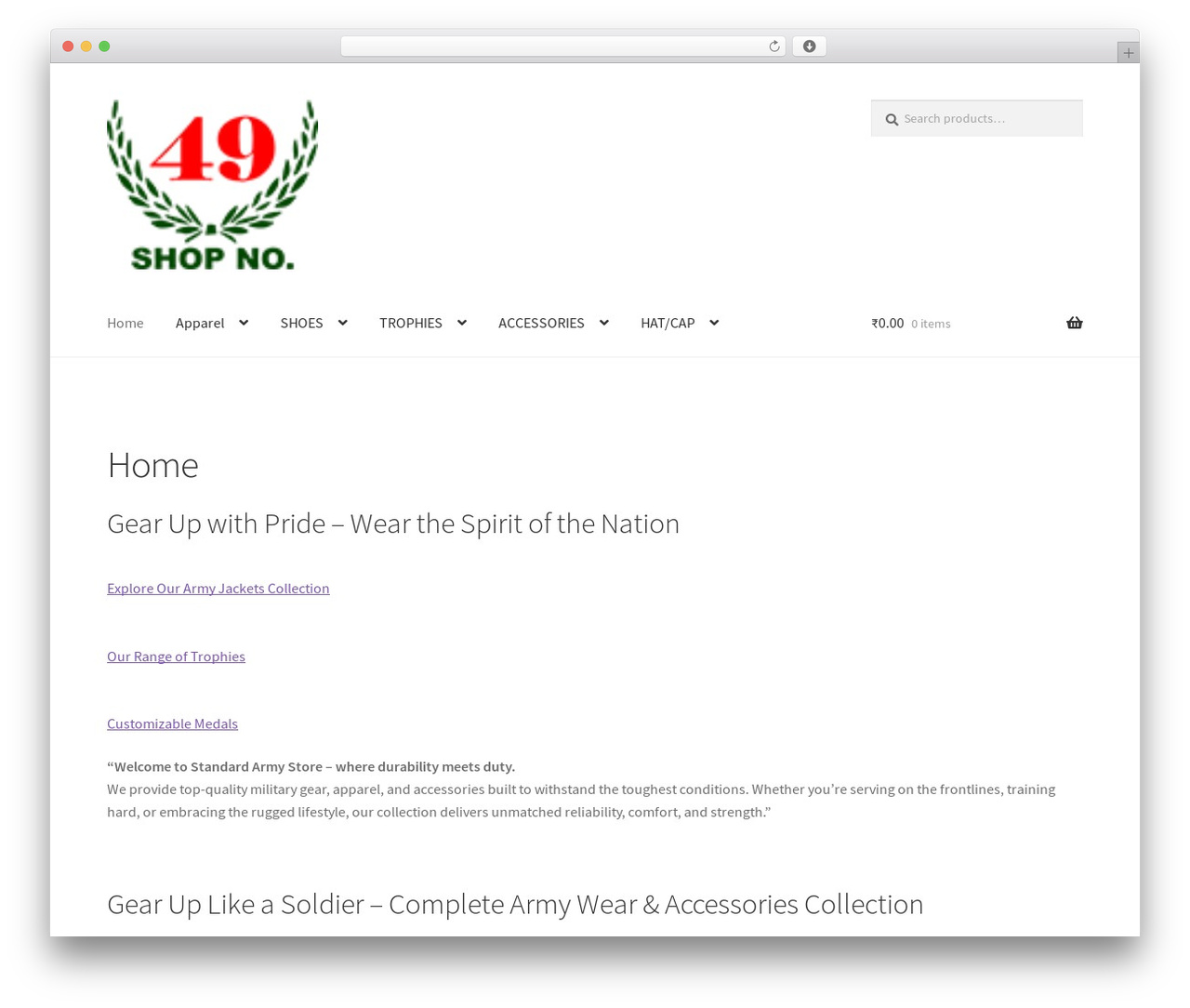 Storefront theme WordPress - standardarmystore.com