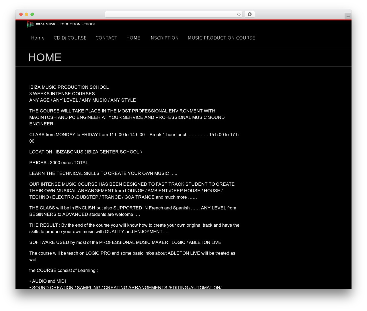 Hero WordPress theme design - ibizamusicproduction.com