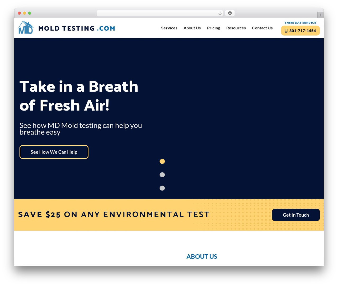 WordPress theme MD Mold Testing - mdmoldtesting.com