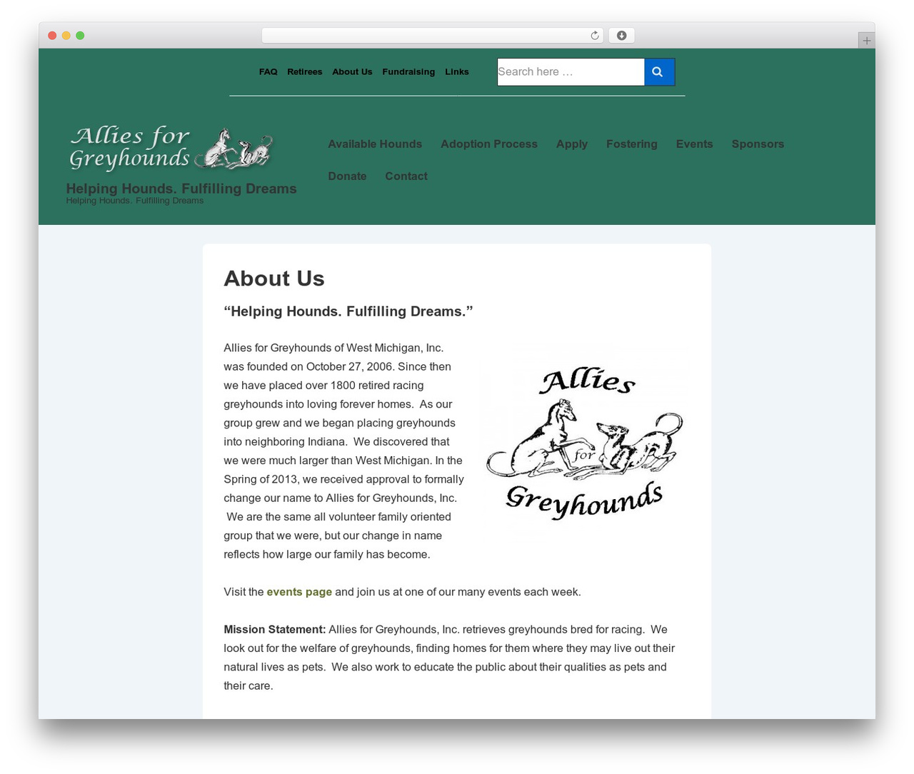 Best WordPress theme Responsive - alliesforgreyhounds.org