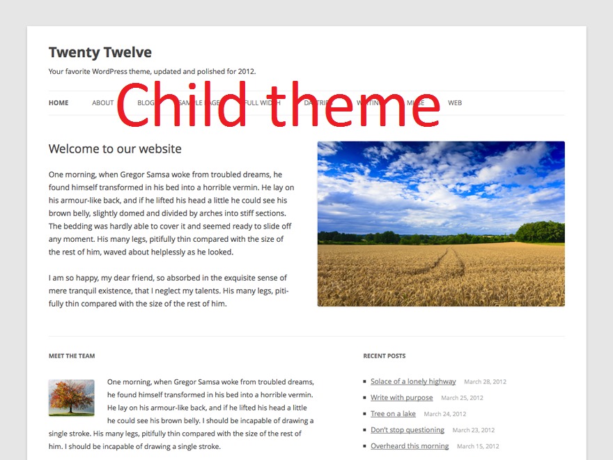 Twenty Twelve Child Theme WordPress page template
