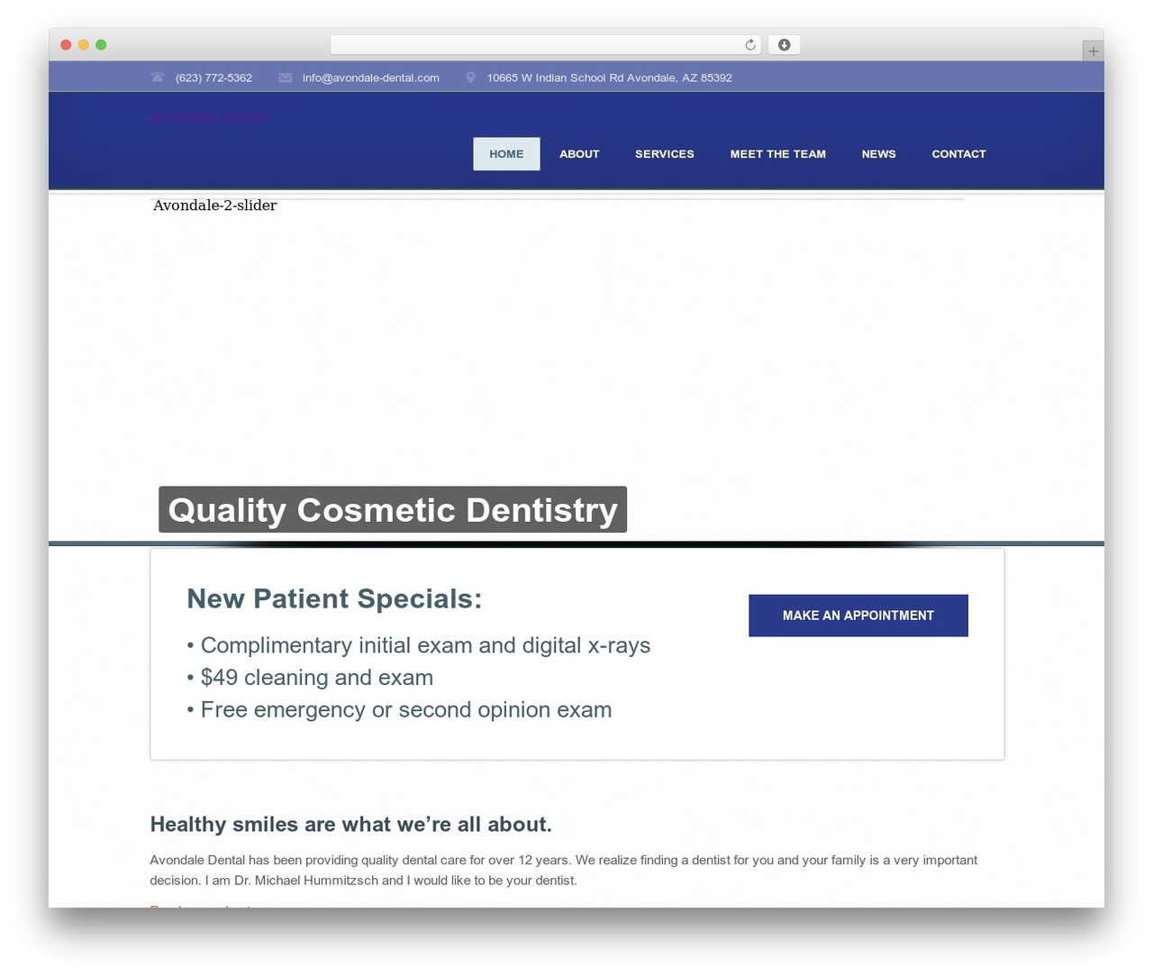 WordPress theme Medicate Custom Theme - avondale-dental.com