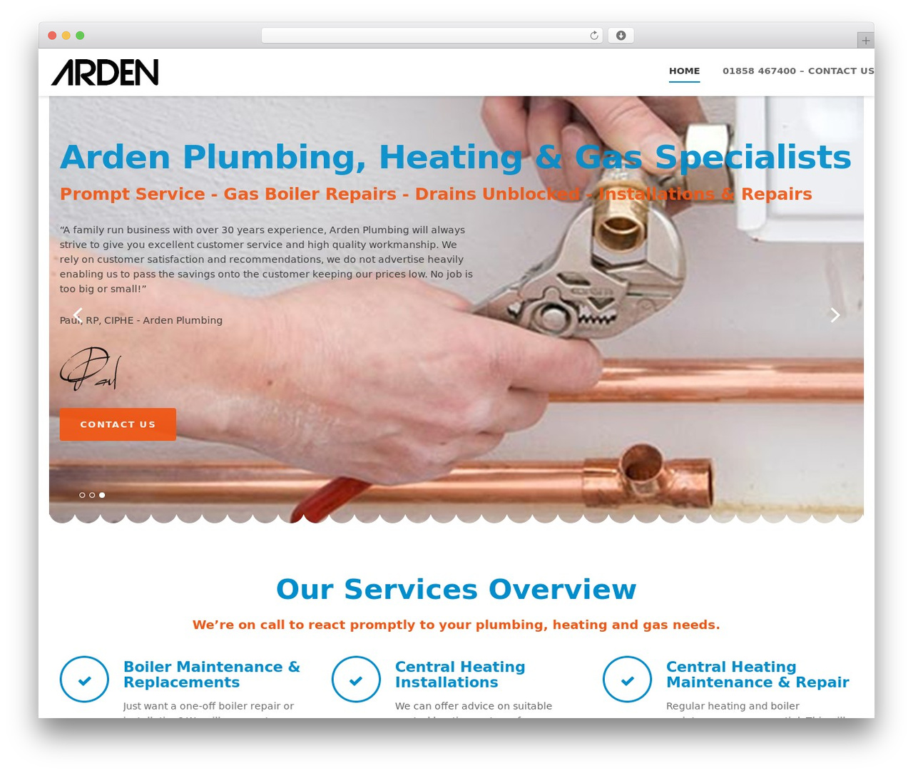 Plumbers Pro WordPress theme - ardenplumbing.com
