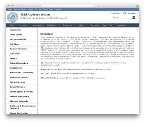 Theme WordPress Department Theme - academic.sliet.ac.in