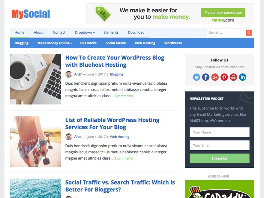 WordPress theme MySocial