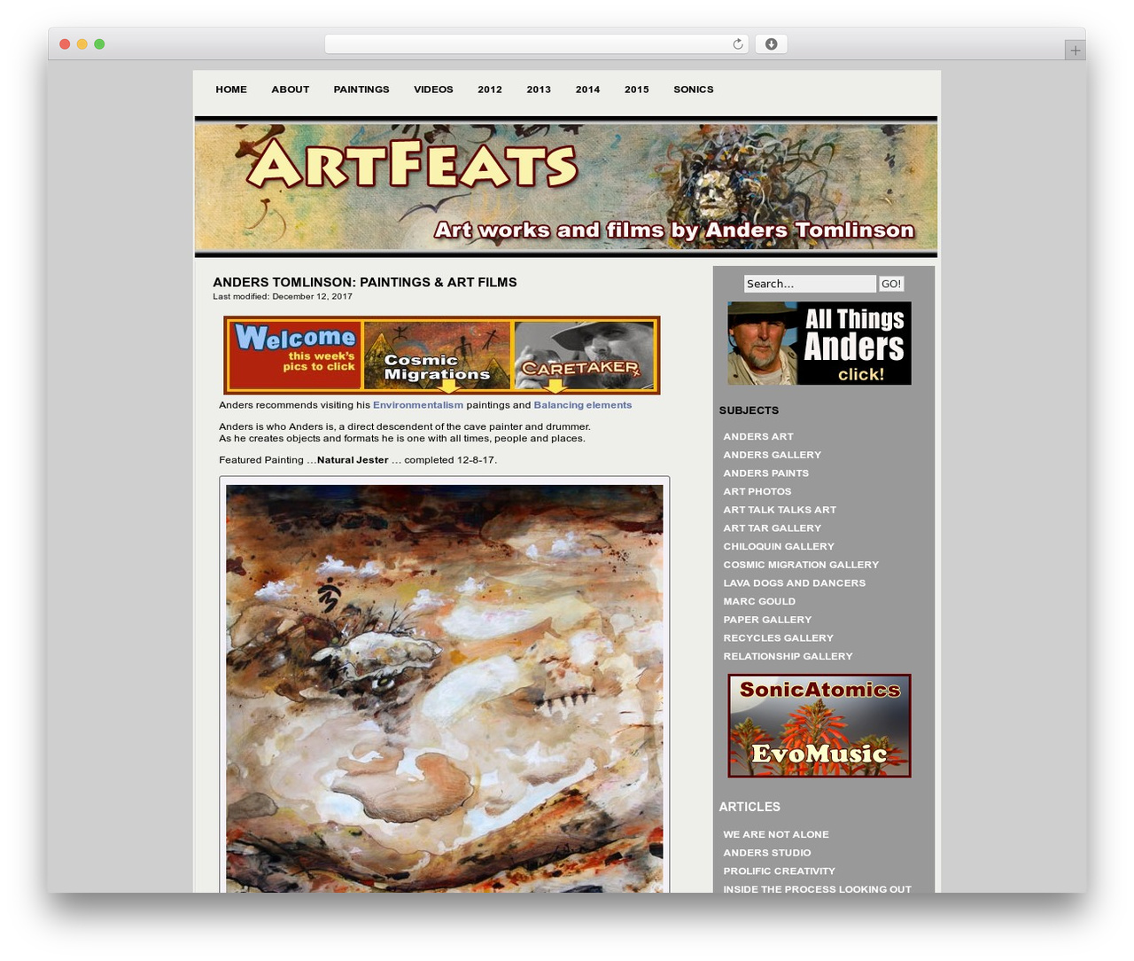 WordPress theme Indore - anderstomlinson.com/artfeats