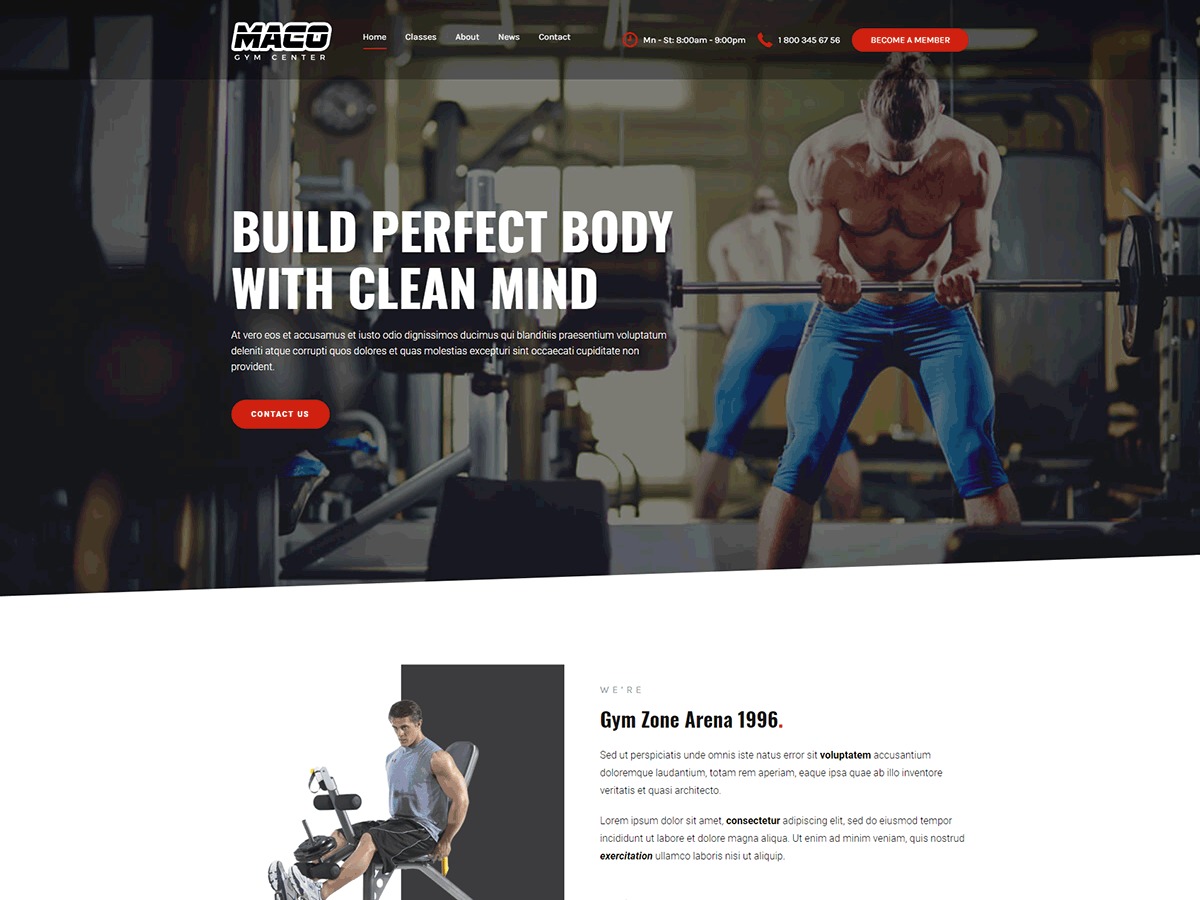 Maco gym WordPress theme by Themes Awesome