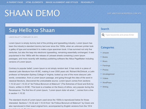 Shaan – WordPress.com WordPress blog theme by Specky Geek