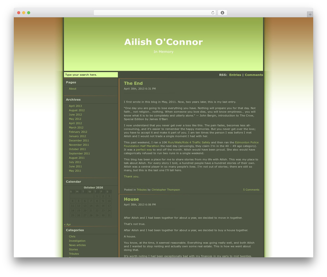 Greening WordPress theme - ailish.chrisandailish.com