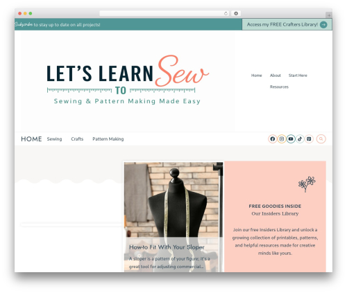 Crafted WordPress theme - letslearntosew.com