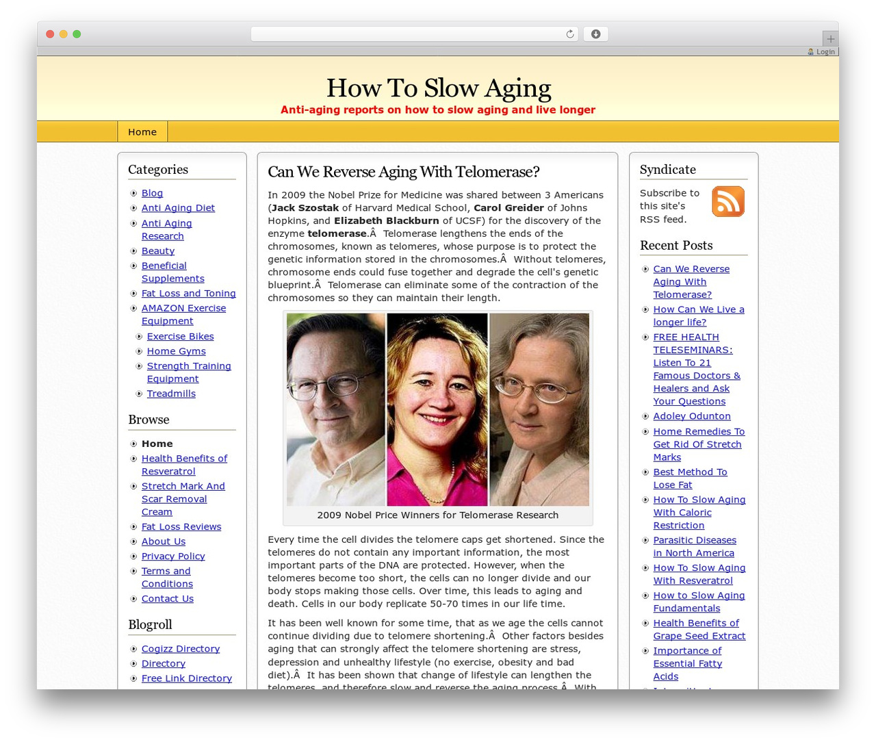 Semiologic WordPress theme - howtoslowaging.com
