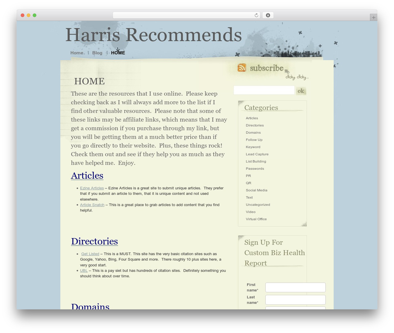 Scruffy WordPress theme - harrisrecommends.com