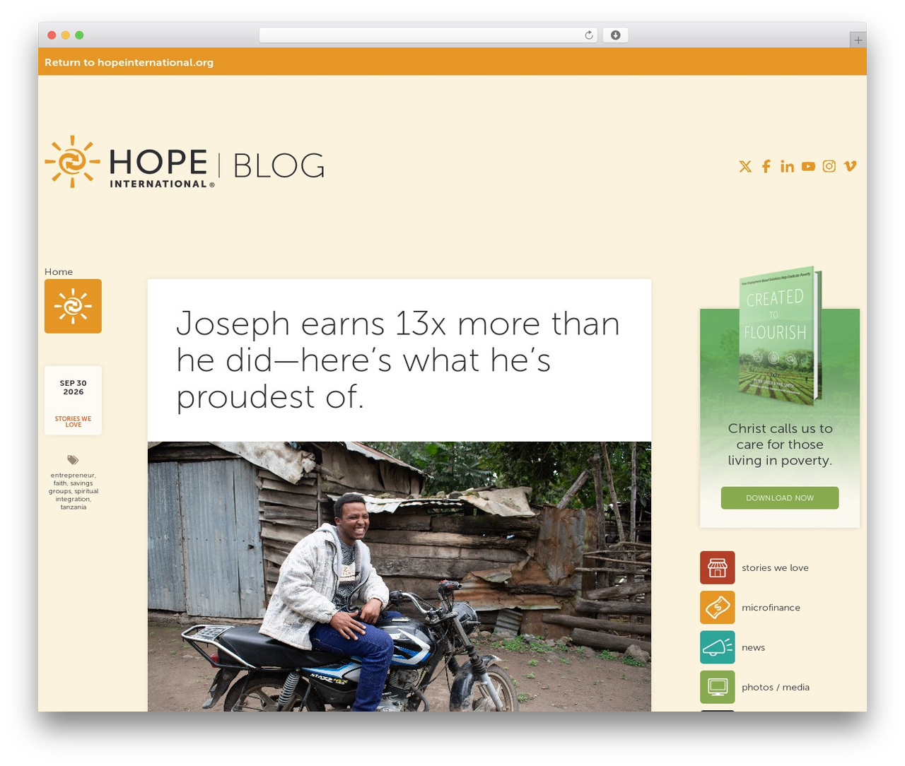 Standard WordPress theme - blog.hopeinternational.org