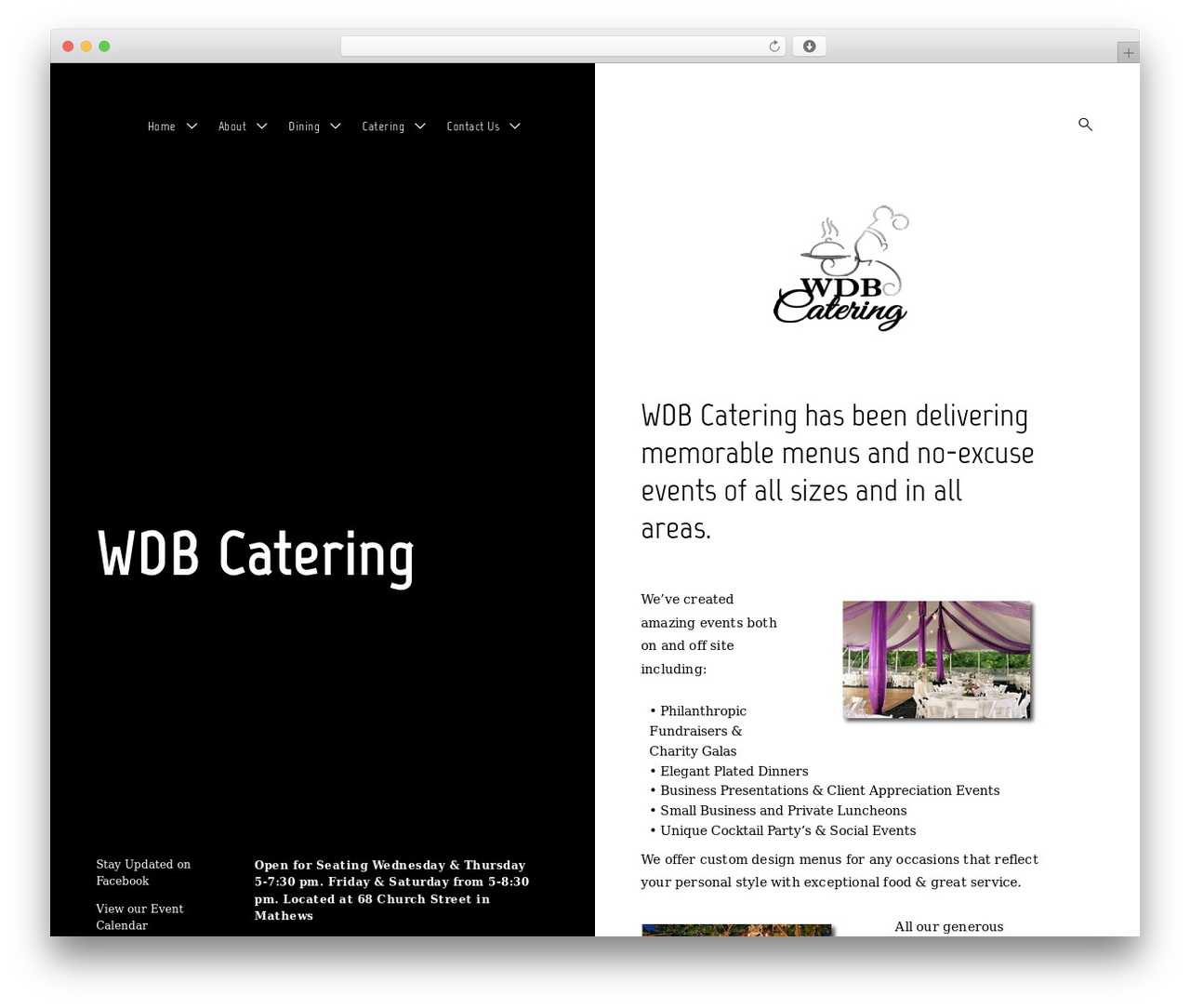 Theme WordPress Aperitive. - thewhitedogbistro.com/wdb-catering