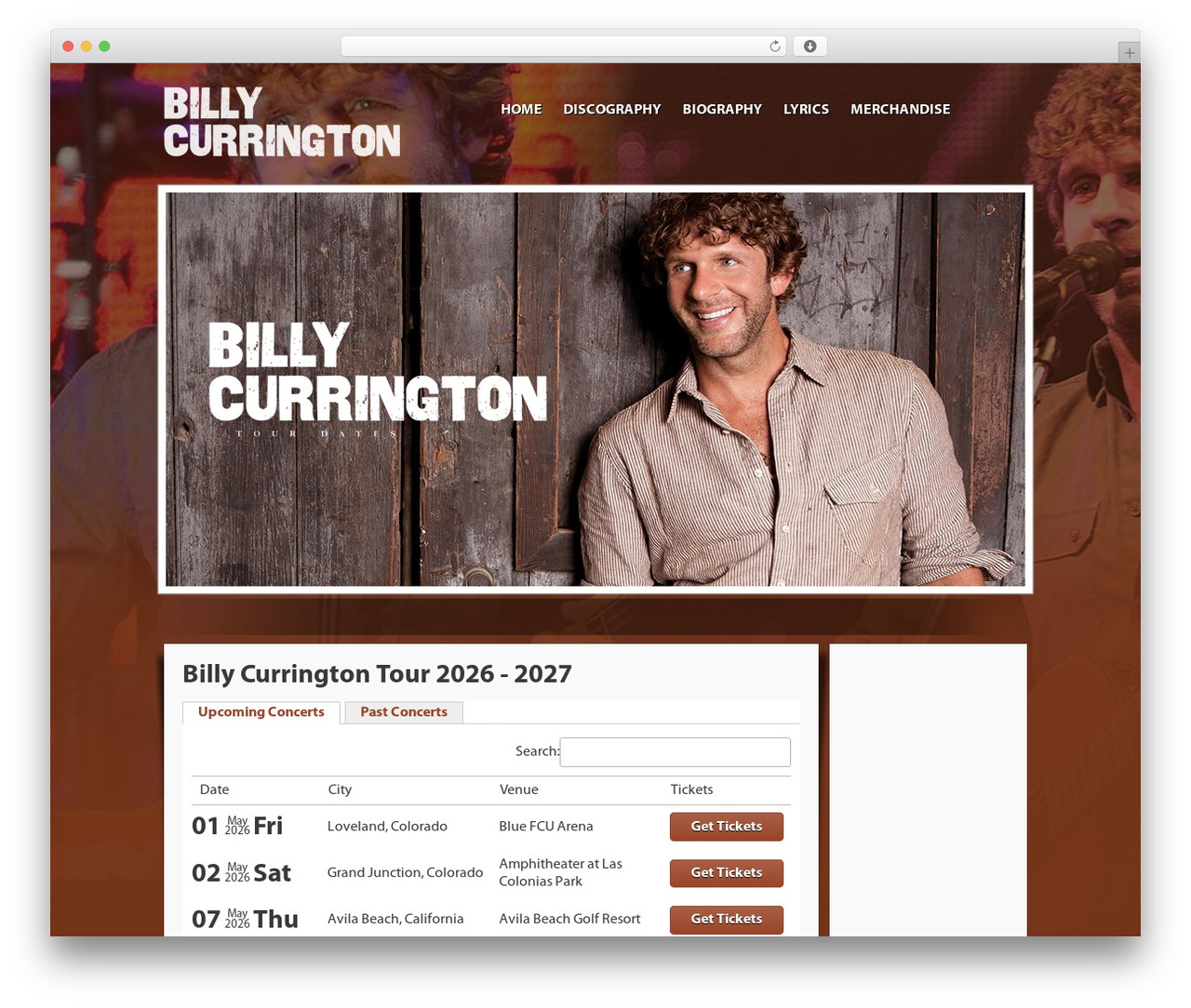 Tour Theme WordPress theme - billycurringtontourdates.com