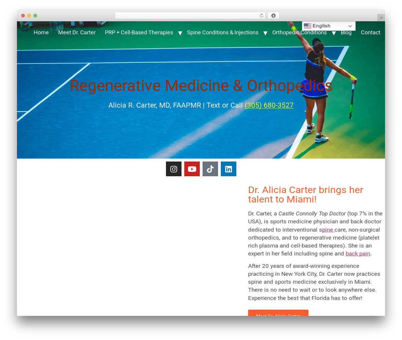 Hello Elementor WordPress theme - miamispineandsportsdoctor.com