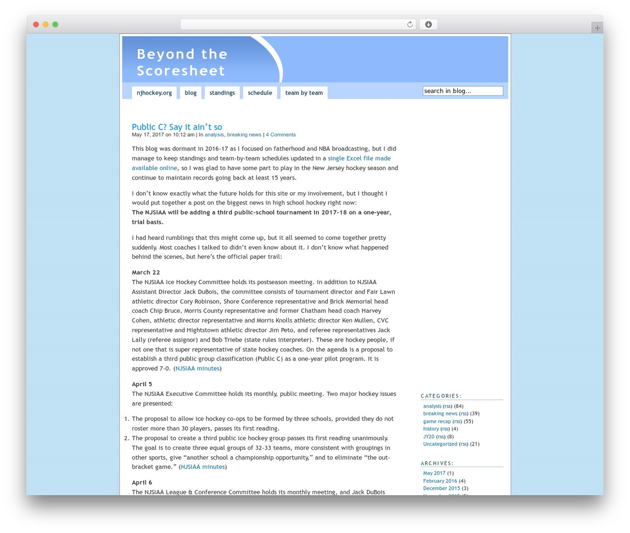 Pool WordPress website theme - blog.njhockey.org