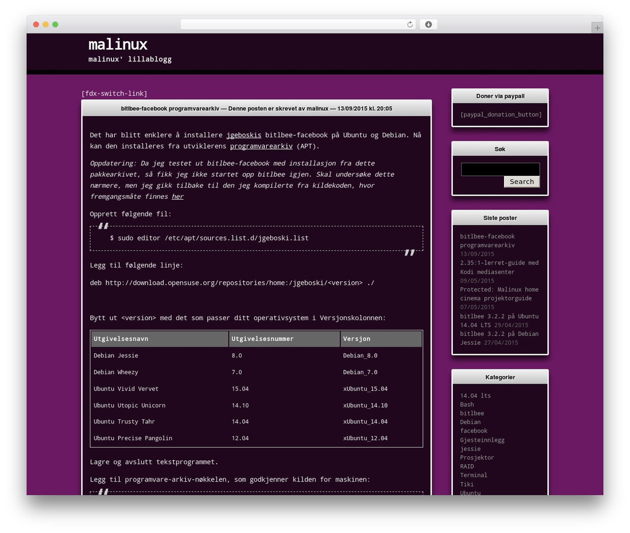 WordPress theme Terminally - blogg.malinux.no