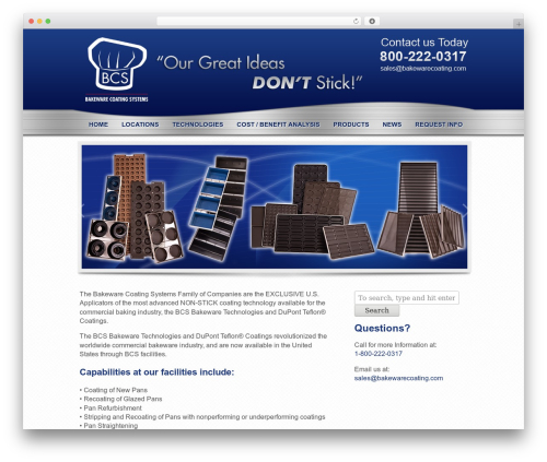 BCS WordPress page theme - bakewarecoating.com