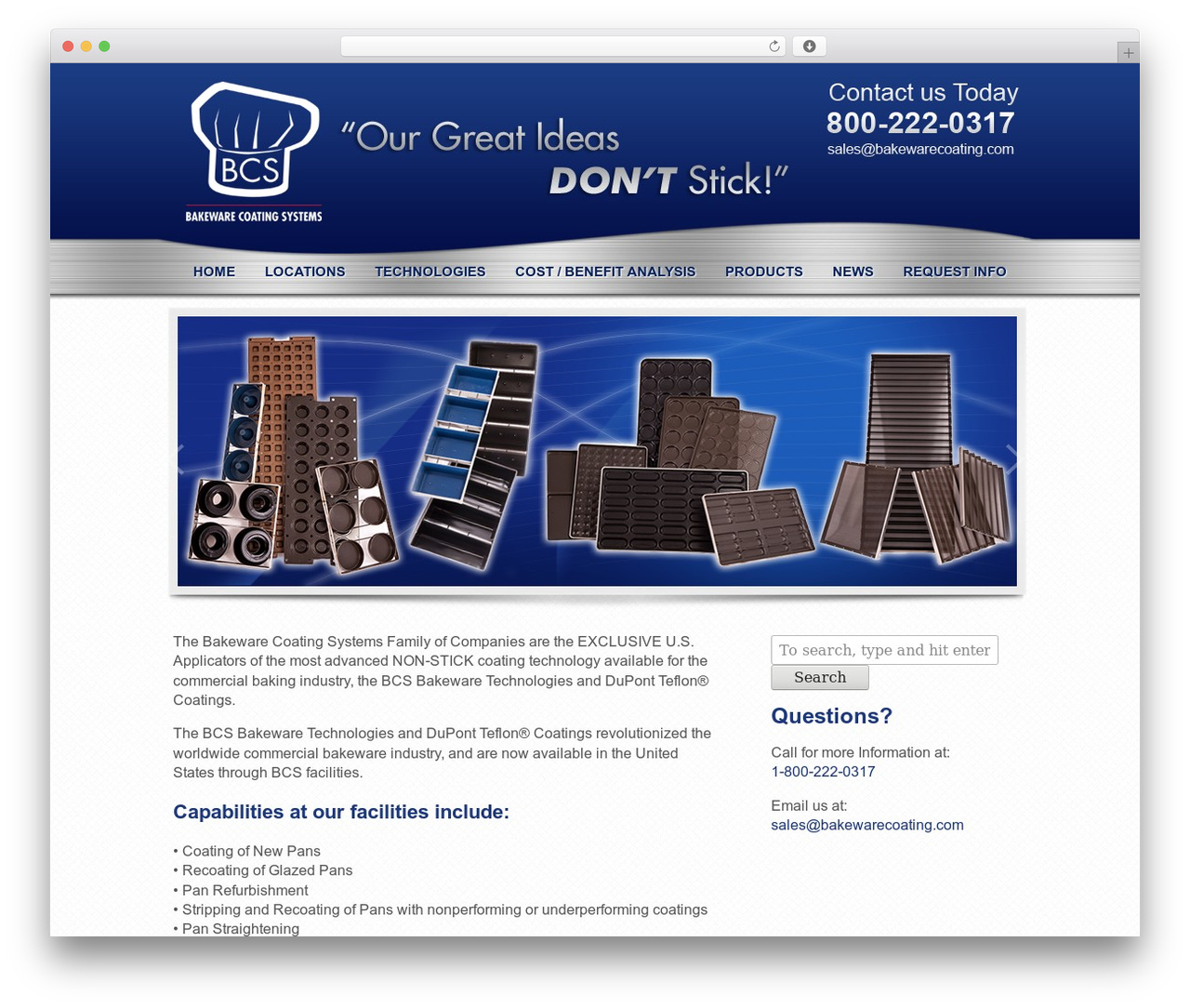 BCS WordPress page theme - bakewarecoating.com