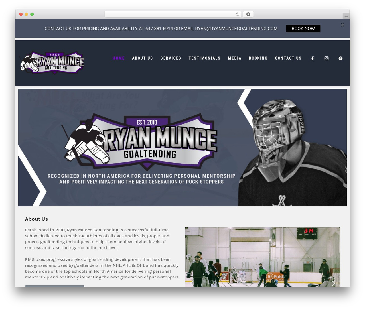 Travern WordPress theme - ryanmuncegoaltending.com