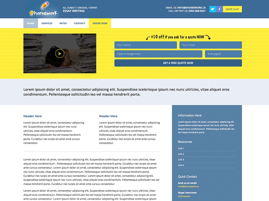 WordPress theme E-homework by McMillan Freelance