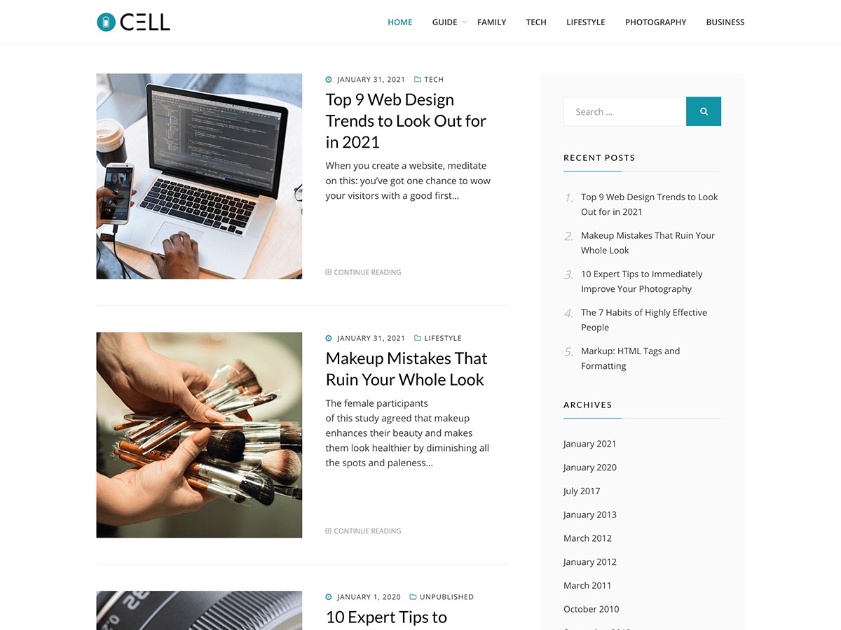 Cell free WordPress theme