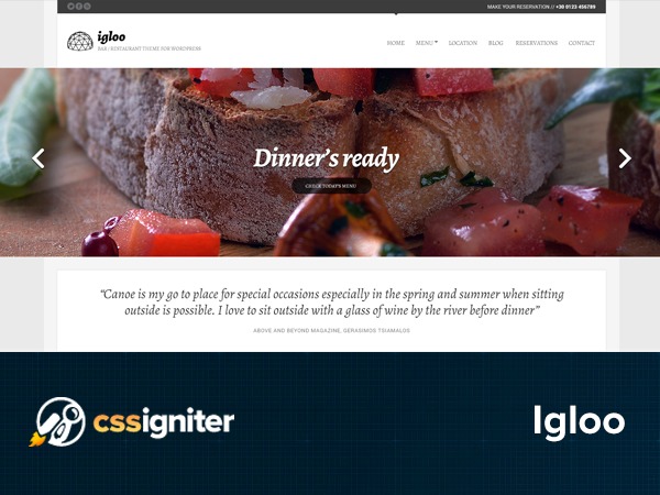 Igloo WordPress restaurant theme