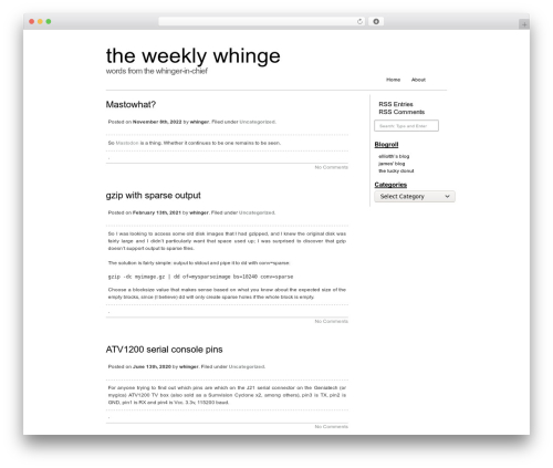 WhiteWash WordPress theme - weeklywhinge.com