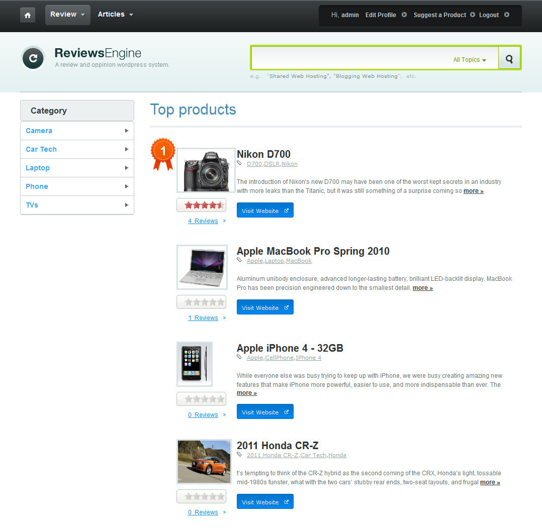 Review Engine Theme WordPress theme by the Dailywp team