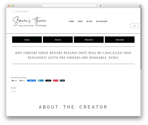 Shoptimizer WordPress theme - simonesthrone.com