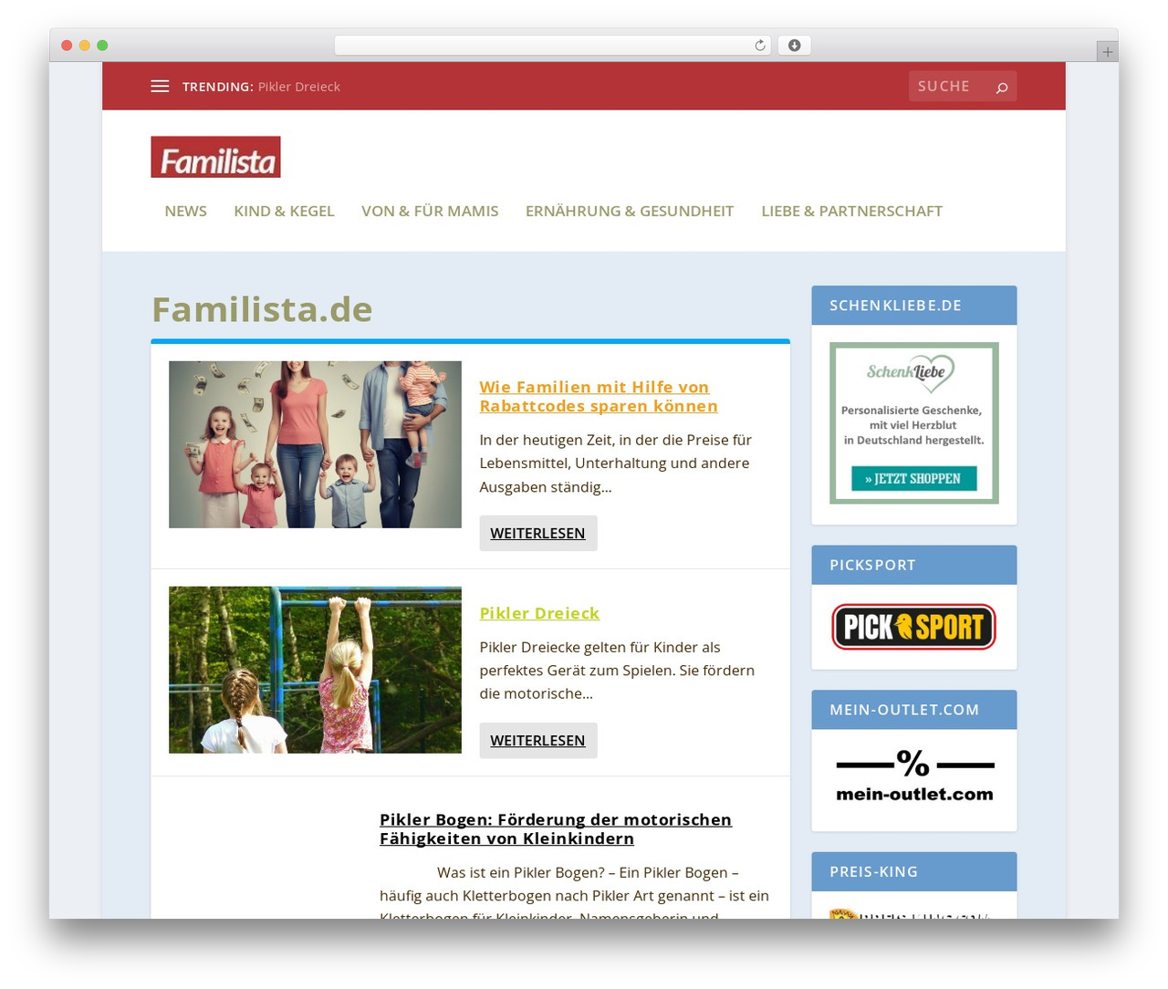 Extra top WordPress theme - familista.de