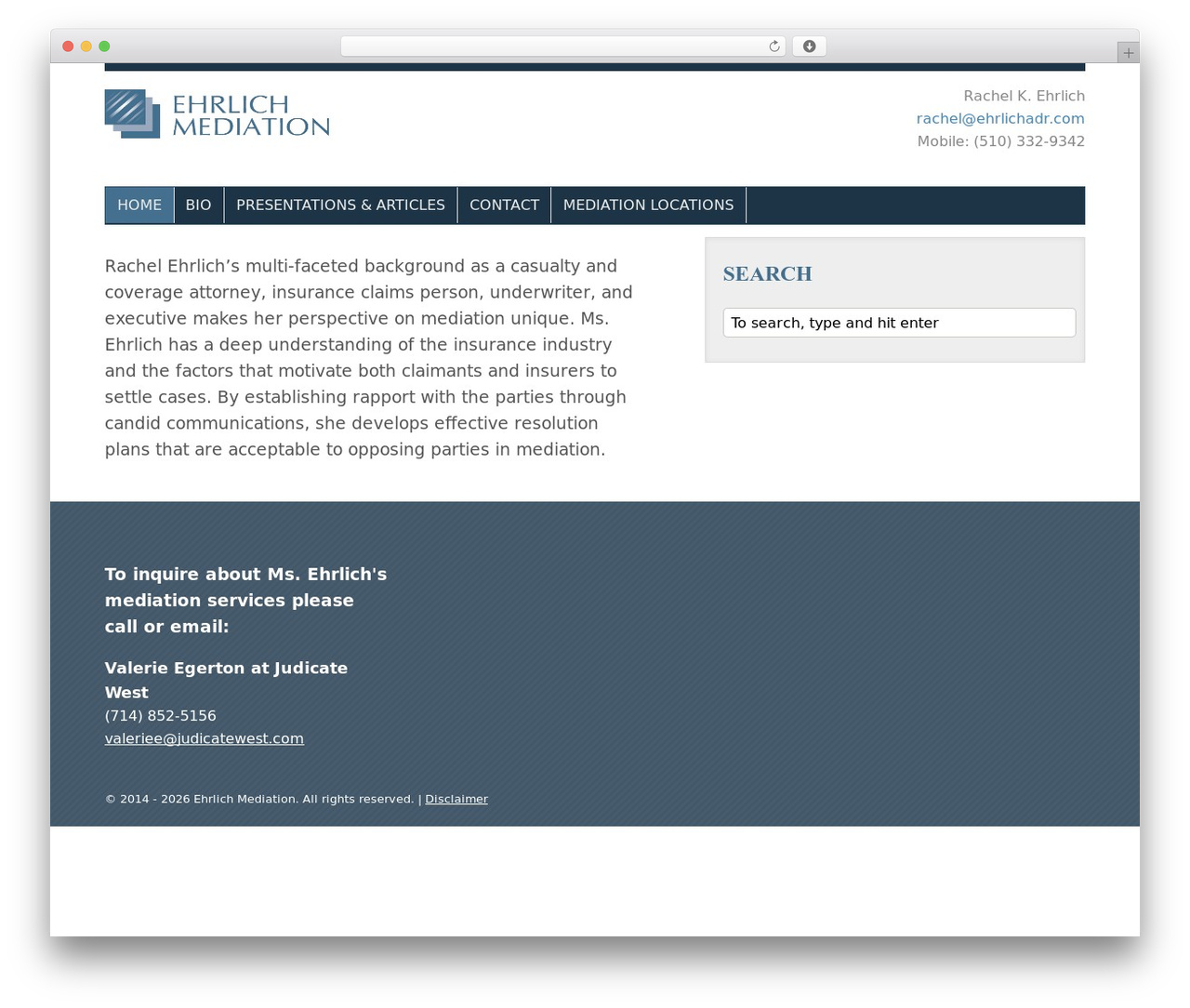 WordPress website theme Ehrlich Mediation Theme (based on Responsive Base for Thematic) - ehrlichadr.com