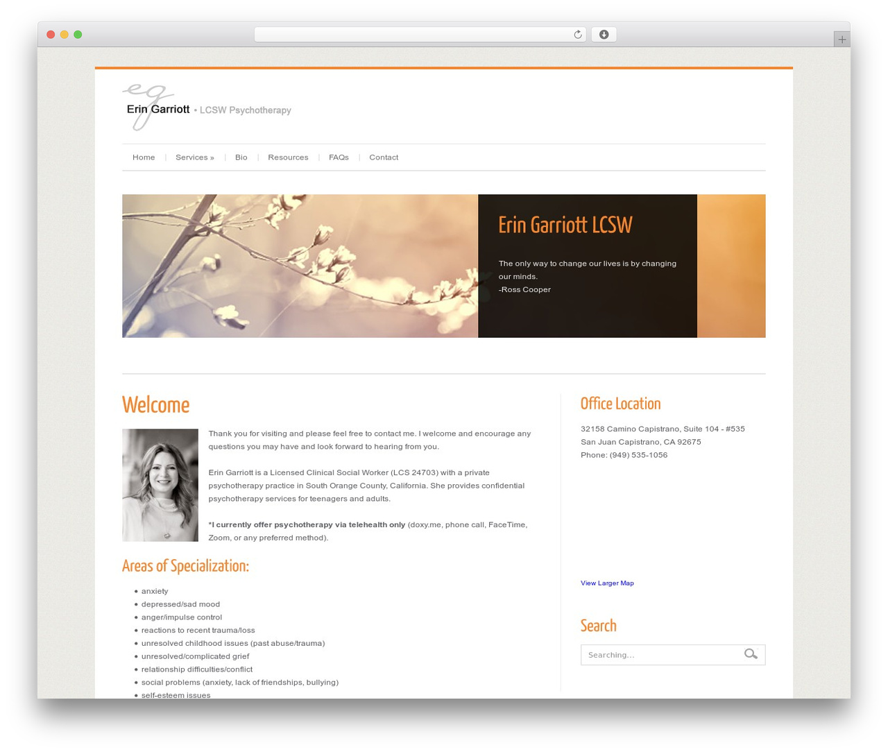 Cleanex WordPress page theme - eringarriottlcsw.com