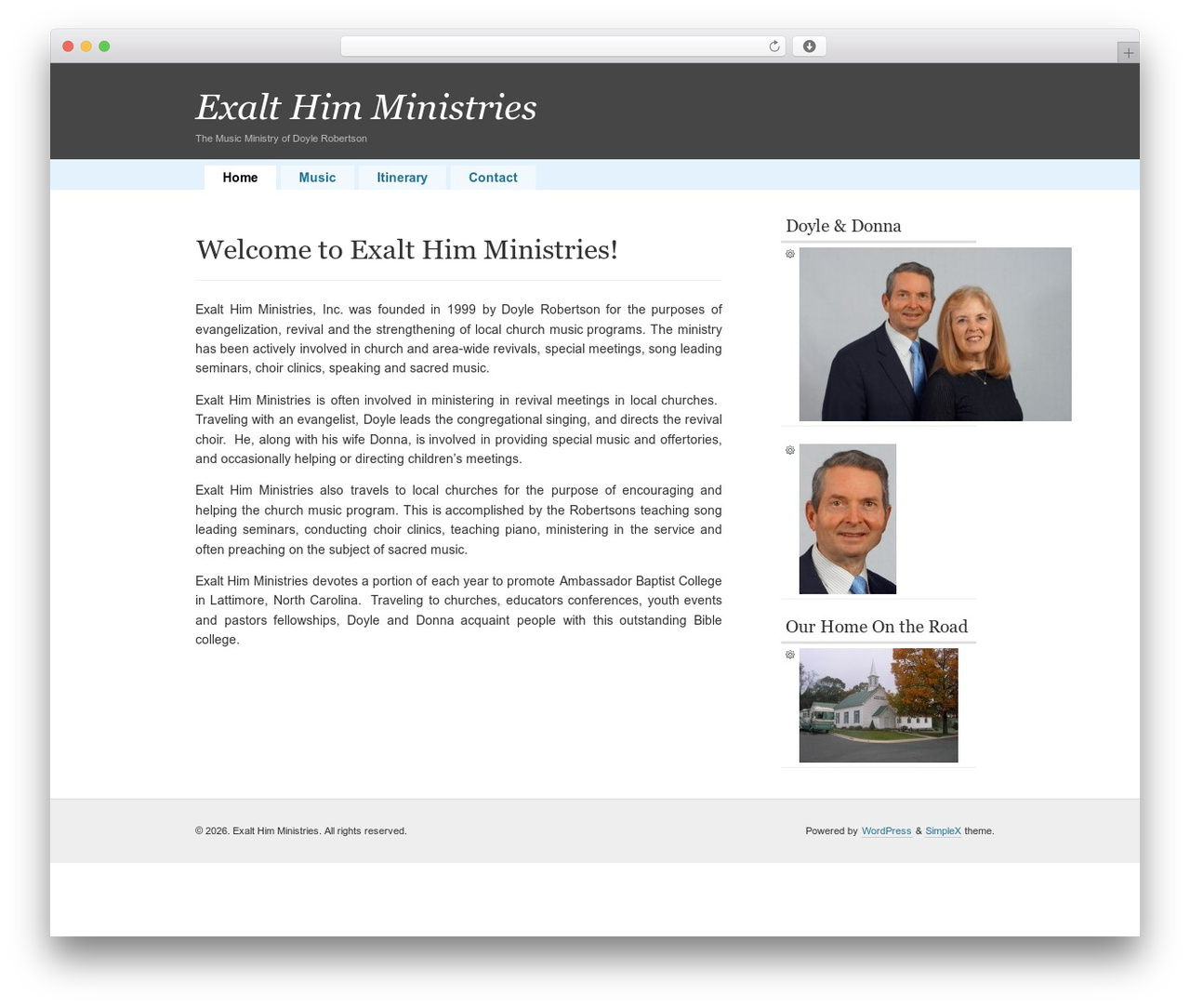 simpleX WordPress website theme - exalthimministries.com