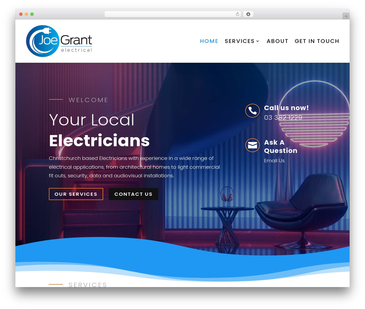 Divi theme WordPress - joegrantelectrical.co.nz