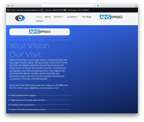 Truebooker appointment booking WordPress plugin - homedirecteyecare.com