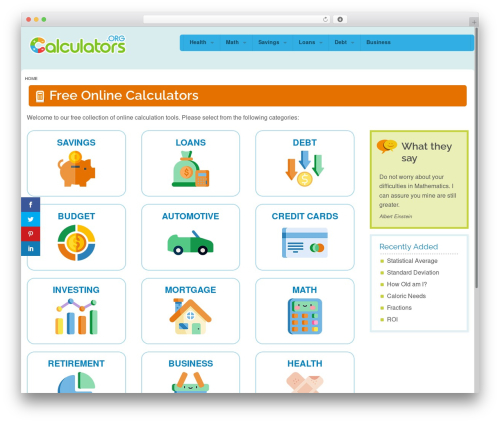 Peekaboo theme WordPress - calculators.org