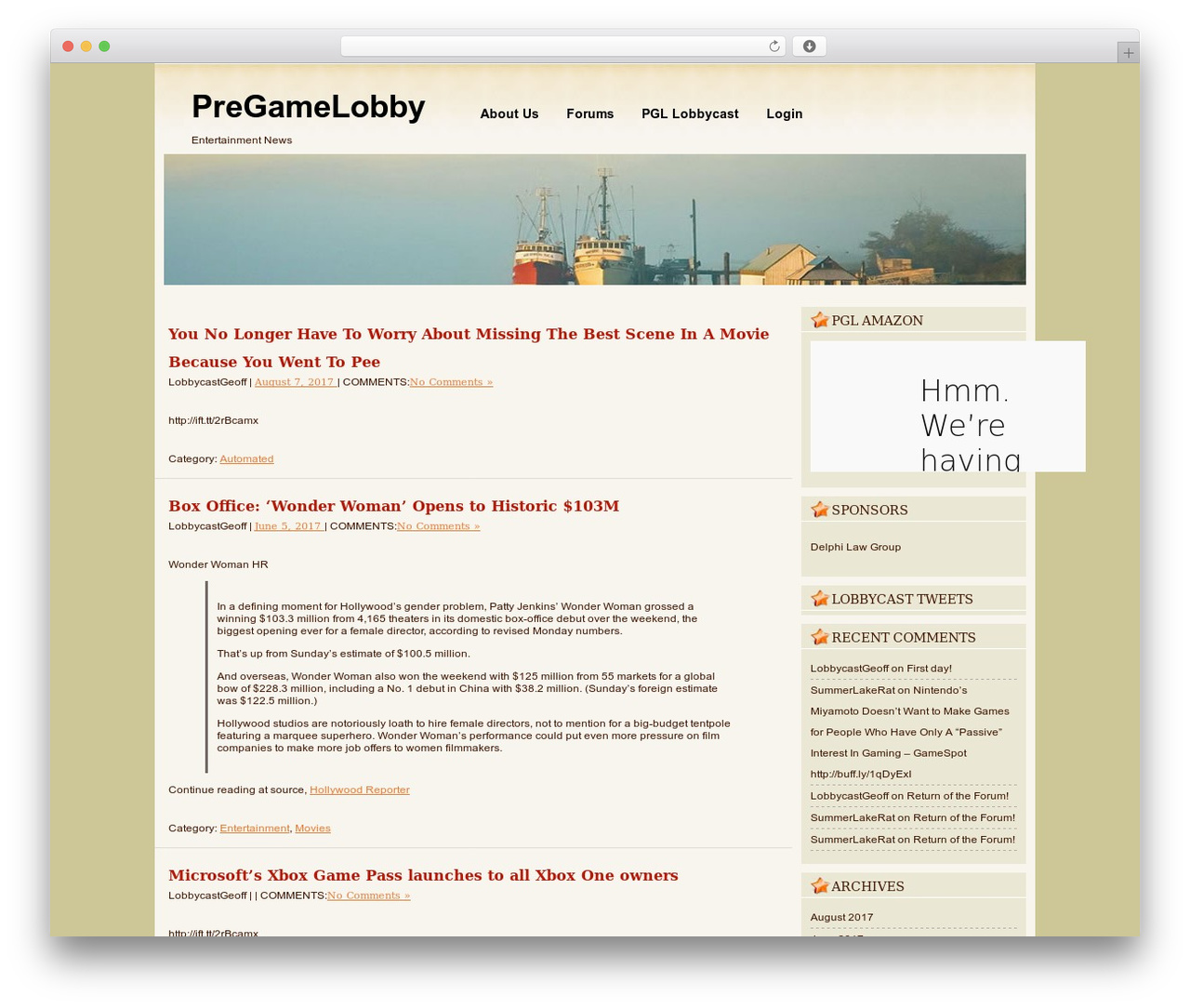 Set_Sail WordPress theme - pregamelobby.com
