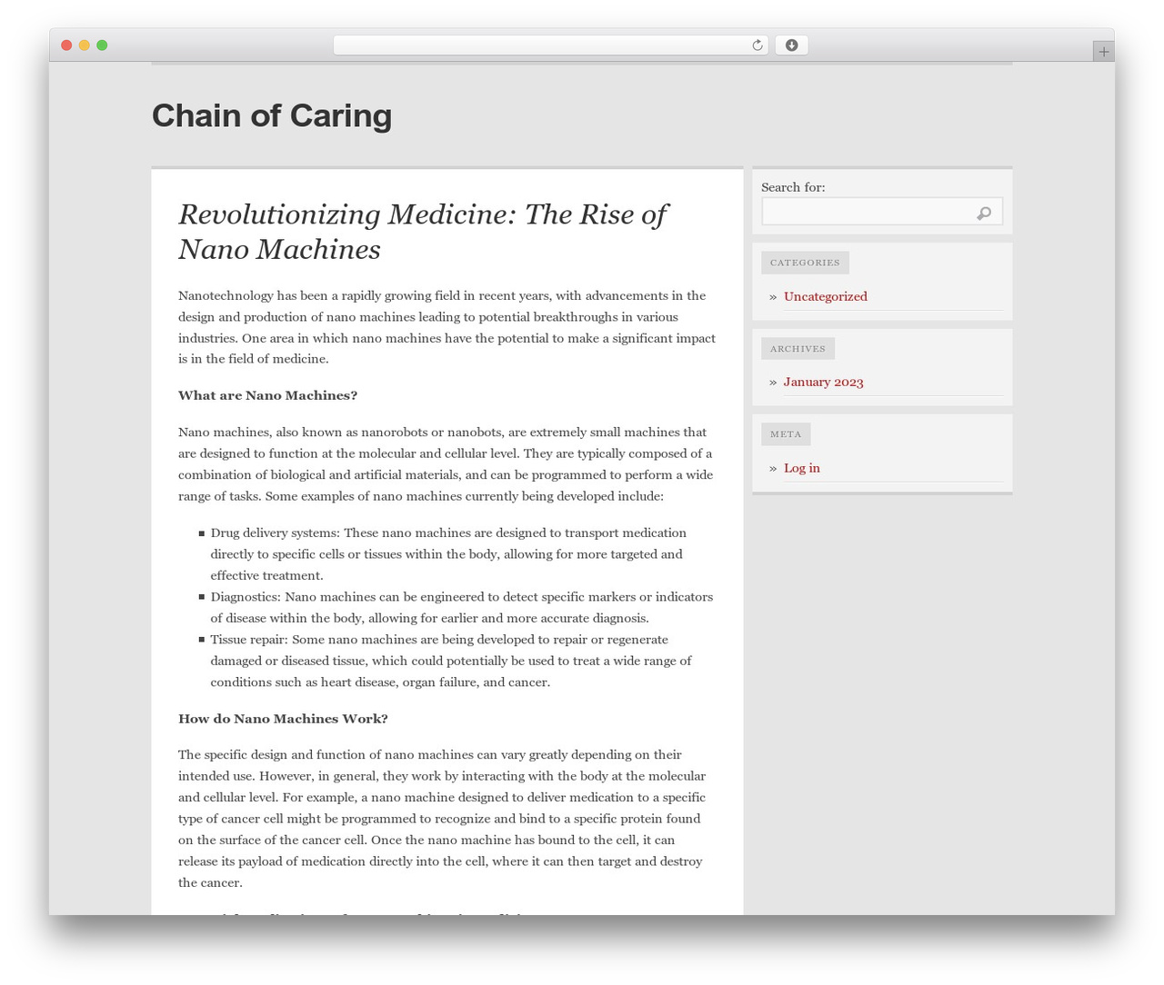 Comet top WordPress theme - chainofcaring.com