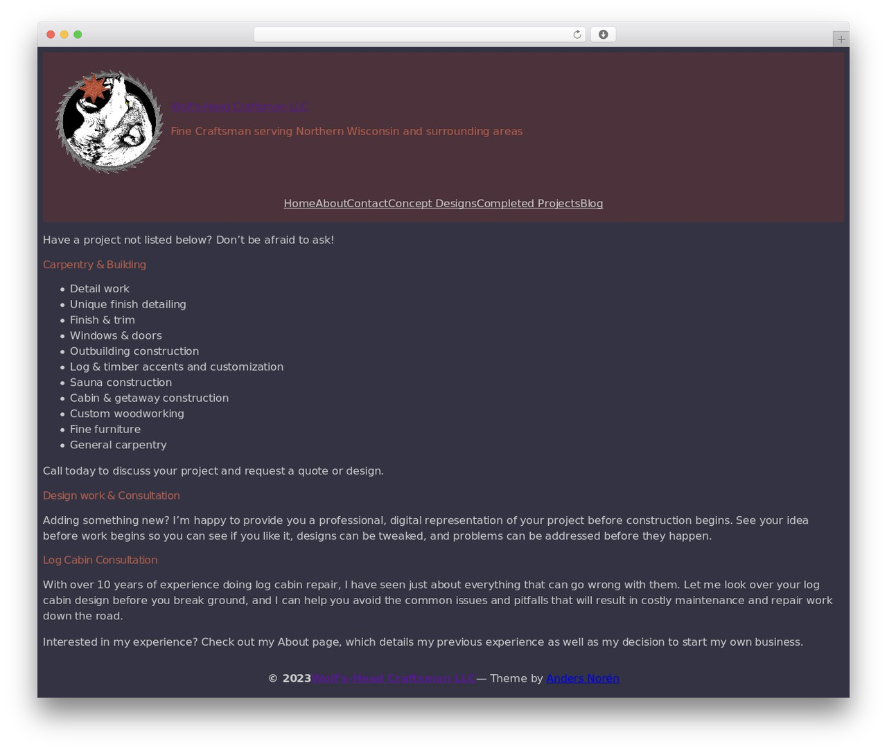 Theme WordPress Tove - wolfsheadcraftsman.com