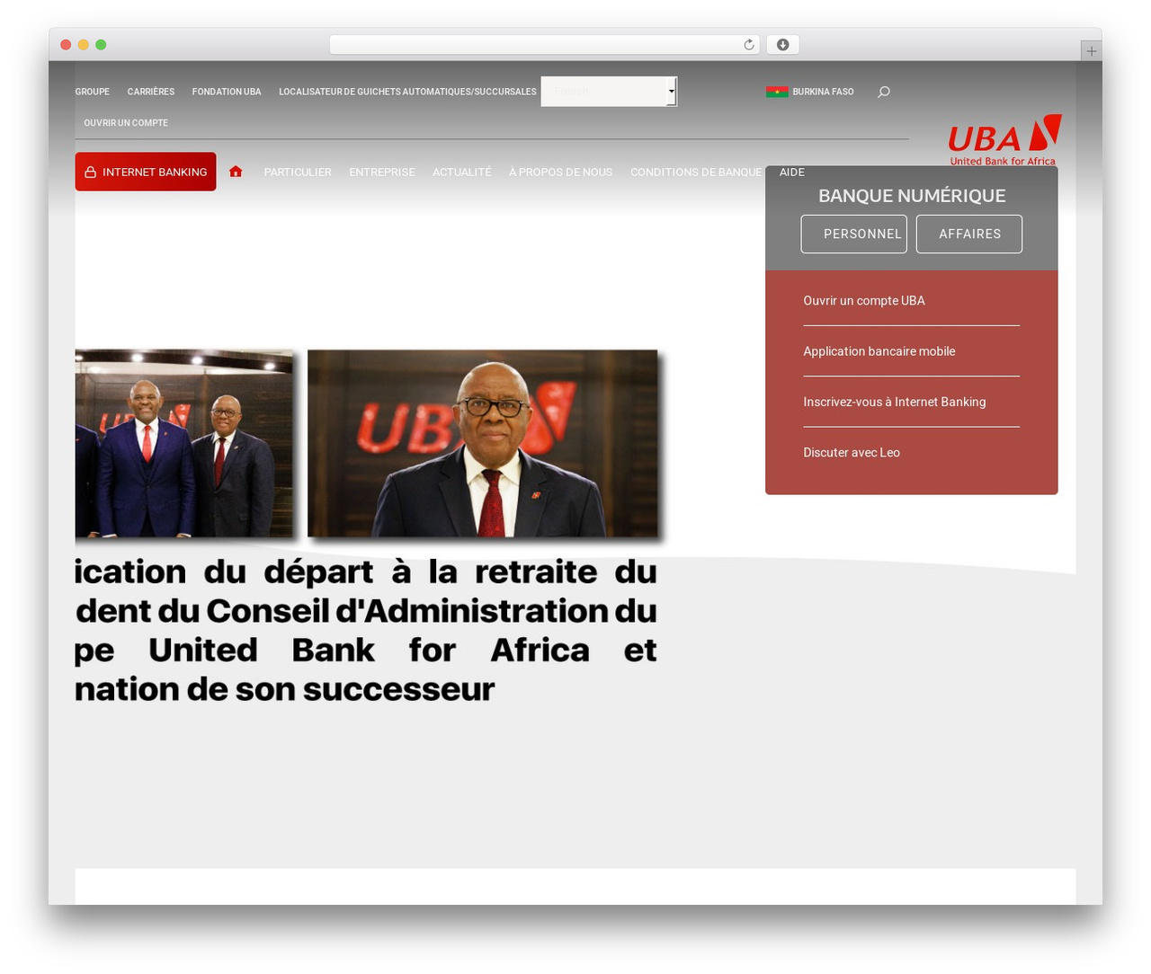 UBA WordPress theme - ubaburkinafaso.com