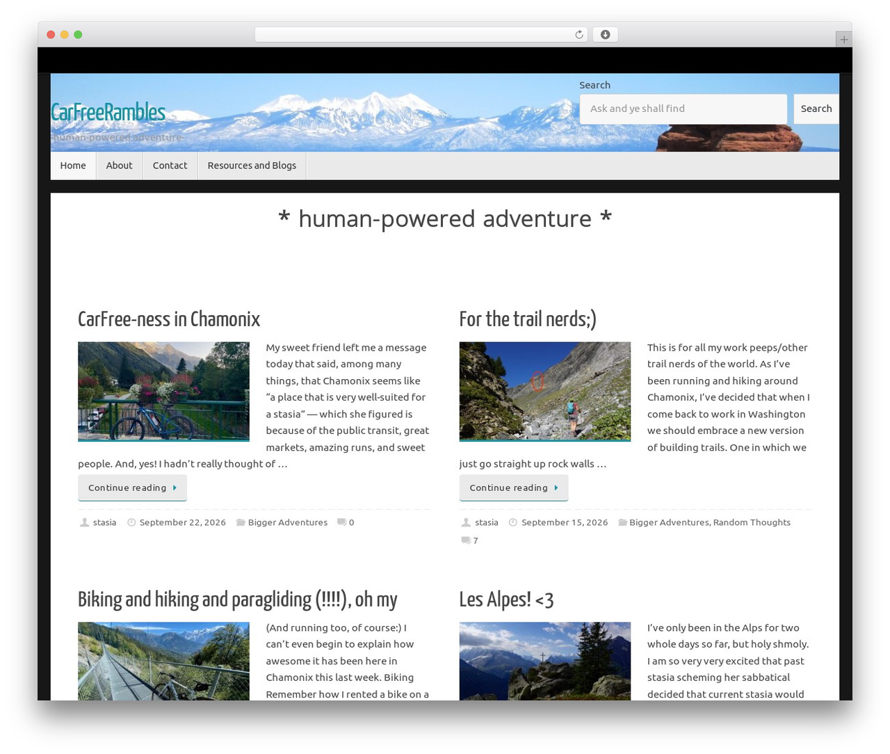 Tempera WordPress theme - carfreerambles.org