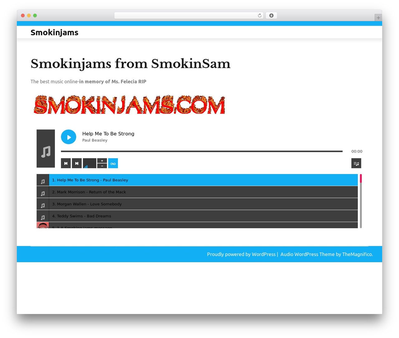 WordPress theme Audio Player - smokinjams.com