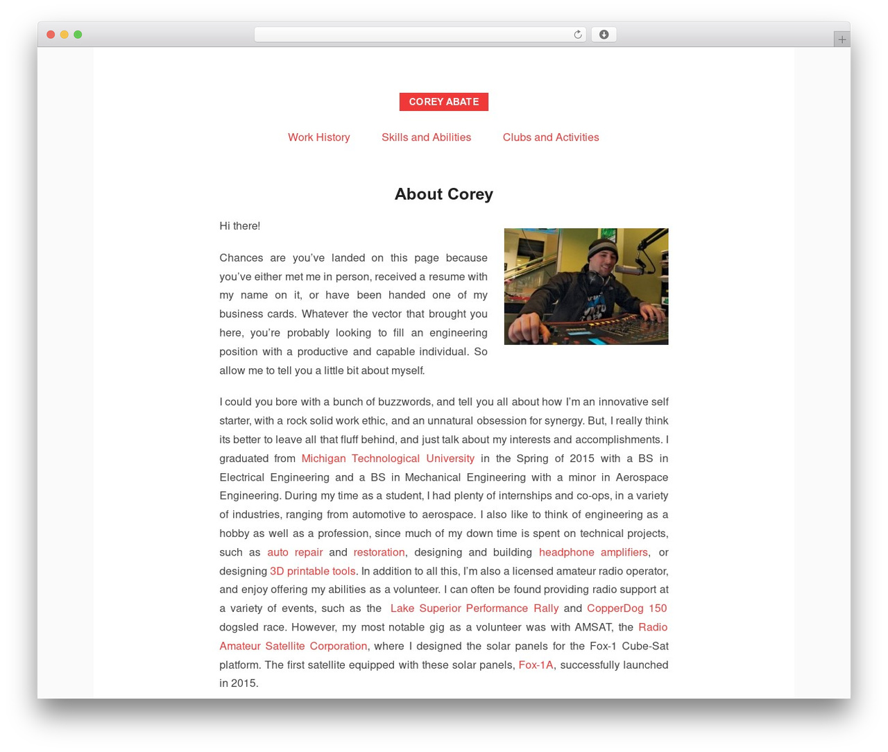 Hacker free WordPress theme - coreyabate.com