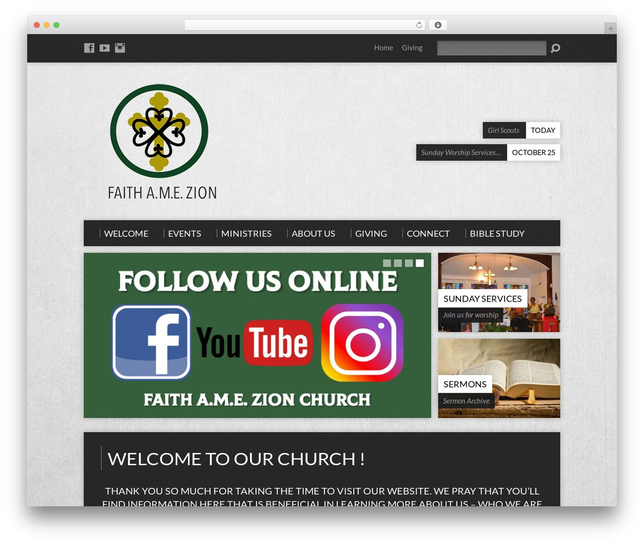 Resurrect WordPress theme - faithamezion.org