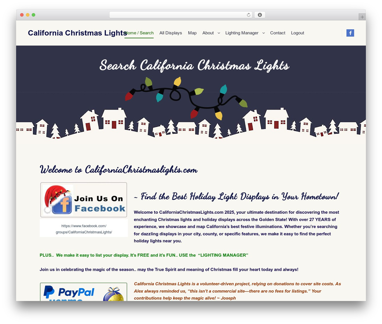 CA Lights WordPress page theme - californiachristmaslights.com